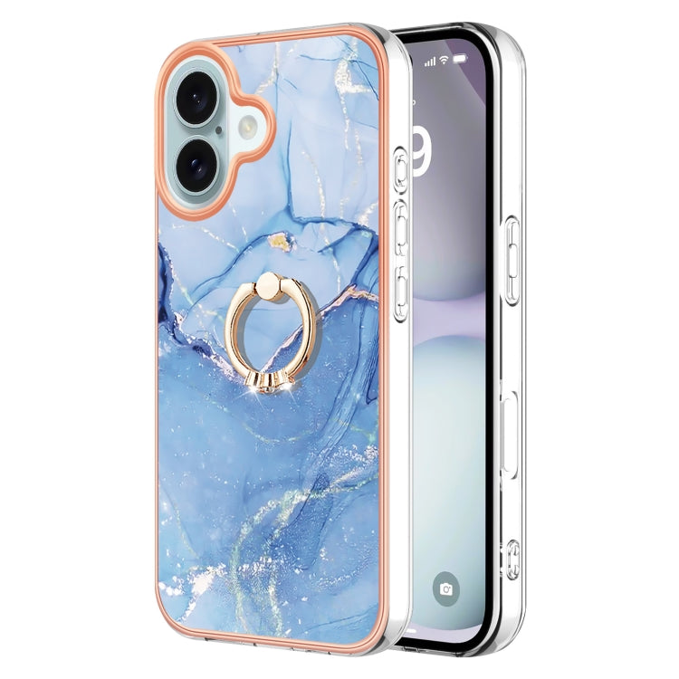 Electroplating Marble Dual-side IMD Phone Case with Ring, For iPhone 16 Pro Max, For iPhone 16 Pro, For iPhone 16 Plus, For iPhone 16