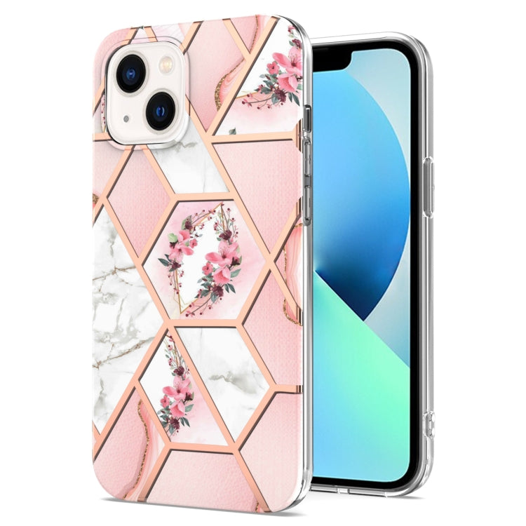 Electroplating Splicing Marble Flower Pattern TPU Shockproof Case, For iPhone 15 Pro Max, For iPhone 15 Pro, For iPhone 15 Plus, For iPhone 15