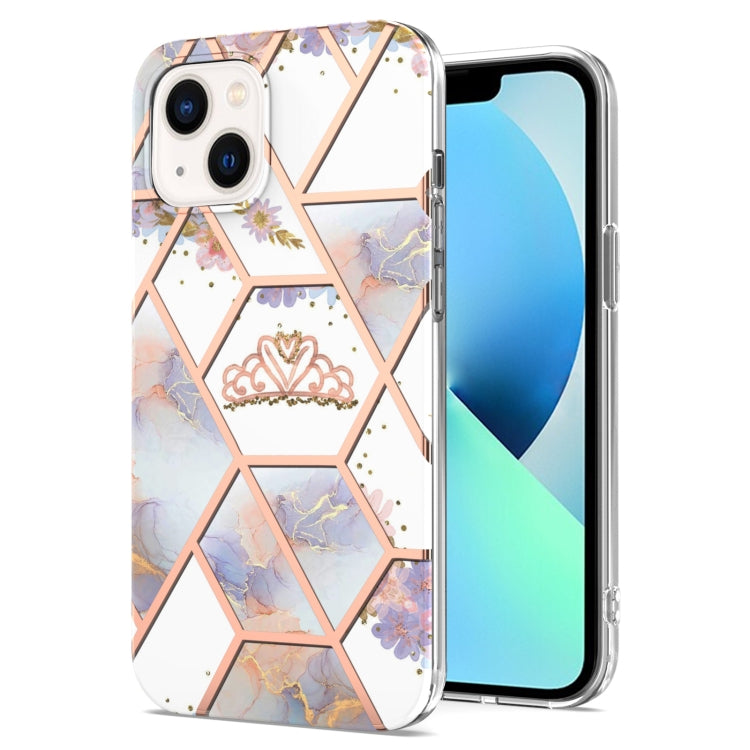 Electroplating Splicing Marble Flower Pattern TPU Shockproof Case, For iPhone 15 Pro Max, For iPhone 15 Pro, For iPhone 15 Plus, For iPhone 15