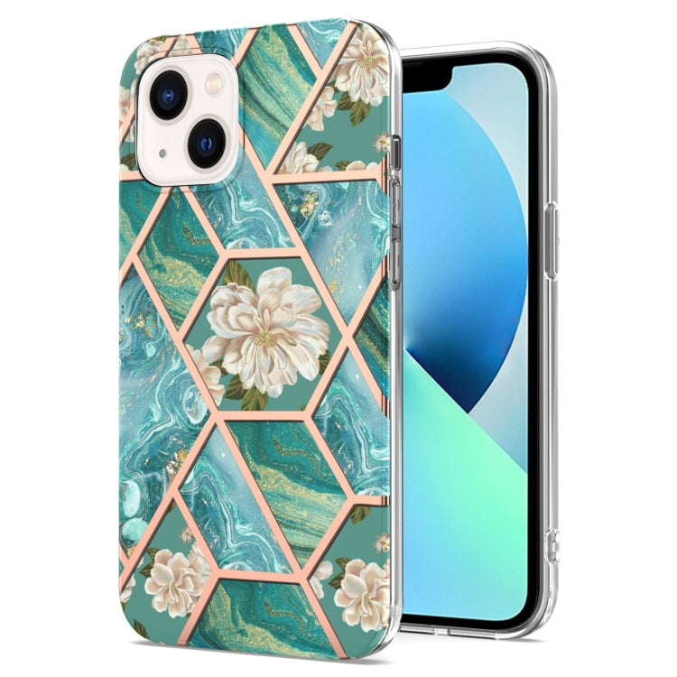 Electroplating Splicing Marble Flower Pattern TPU Shockproof Case, For iPhone 15 Pro Max, For iPhone 15 Pro, For iPhone 15 Plus, For iPhone 15
