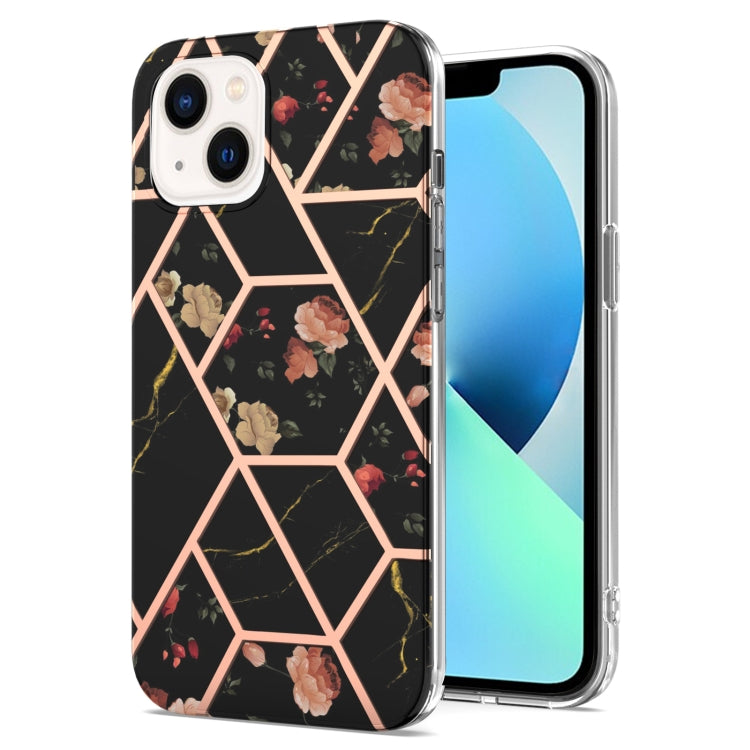 Electroplating Splicing Marble Flower Pattern TPU Shockproof Case, For iPhone 15 Pro Max, For iPhone 15 Pro, For iPhone 15 Plus, For iPhone 15