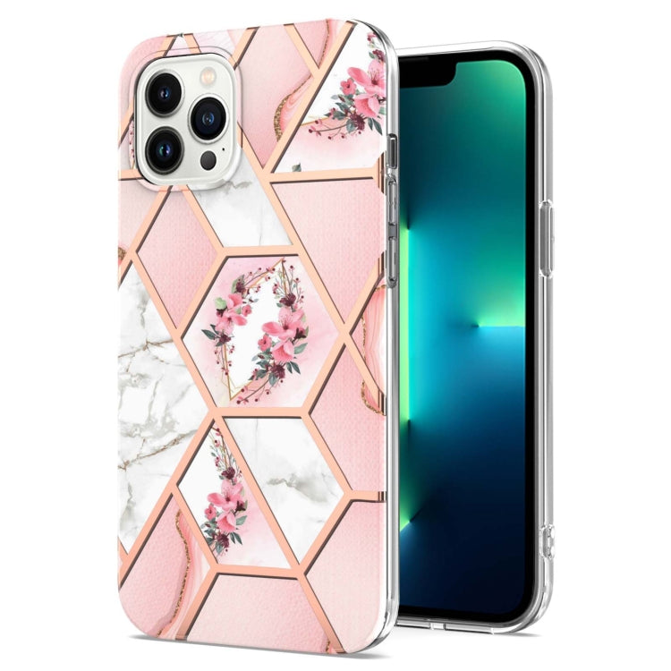 Electroplating Splicing Marble Flower Pattern TPU Shockproof Case, For iPhone 15 Pro Max, For iPhone 15 Pro, For iPhone 15 Plus, For iPhone 15