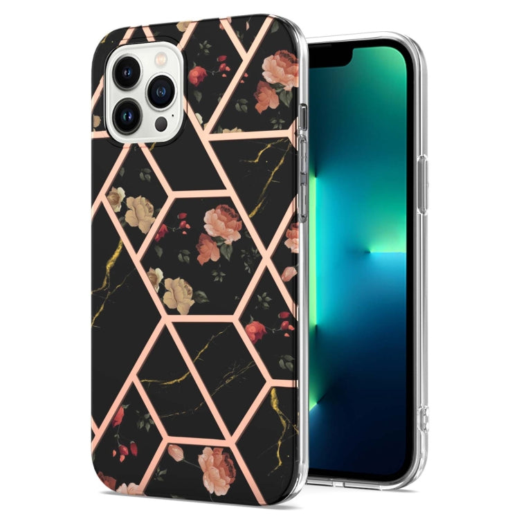 Electroplating Splicing Marble Flower Pattern TPU Shockproof Case, For iPhone 15 Pro Max, For iPhone 15 Pro, For iPhone 15 Plus, For iPhone 15