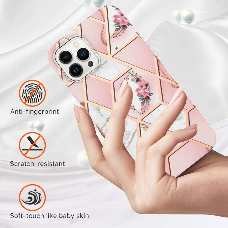 Electroplating Splicing Marble Flower Pattern TPU Shockproof Case, For iPhone 15 Pro Max, For iPhone 15 Pro, For iPhone 15 Plus, For iPhone 15