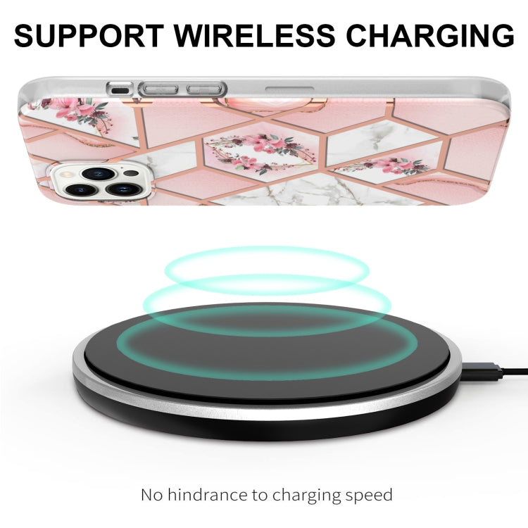 Electroplating Splicing Marble Flower Pattern TPU Shockproof Case, For iPhone 15 Pro Max, For iPhone 15 Pro, For iPhone 15 Plus, For iPhone 15