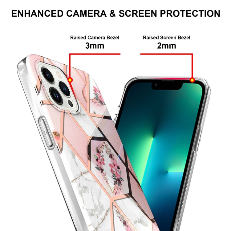 Electroplating Splicing Marble Flower Pattern TPU Shockproof Case, For iPhone 15 Pro Max, For iPhone 15 Pro, For iPhone 15 Plus, For iPhone 15