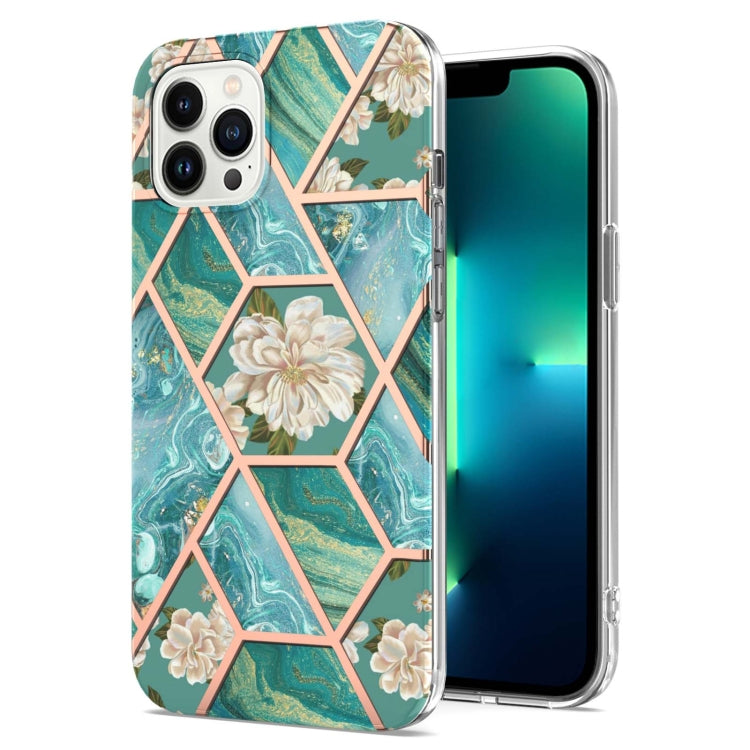Electroplating Splicing Marble Flower Pattern TPU Shockproof Case, For iPhone 15 Pro Max, For iPhone 15 Pro, For iPhone 15 Plus, For iPhone 15