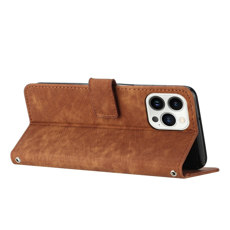 Skin Feel Stripe Pattern Leather Phone Case with Lanyard