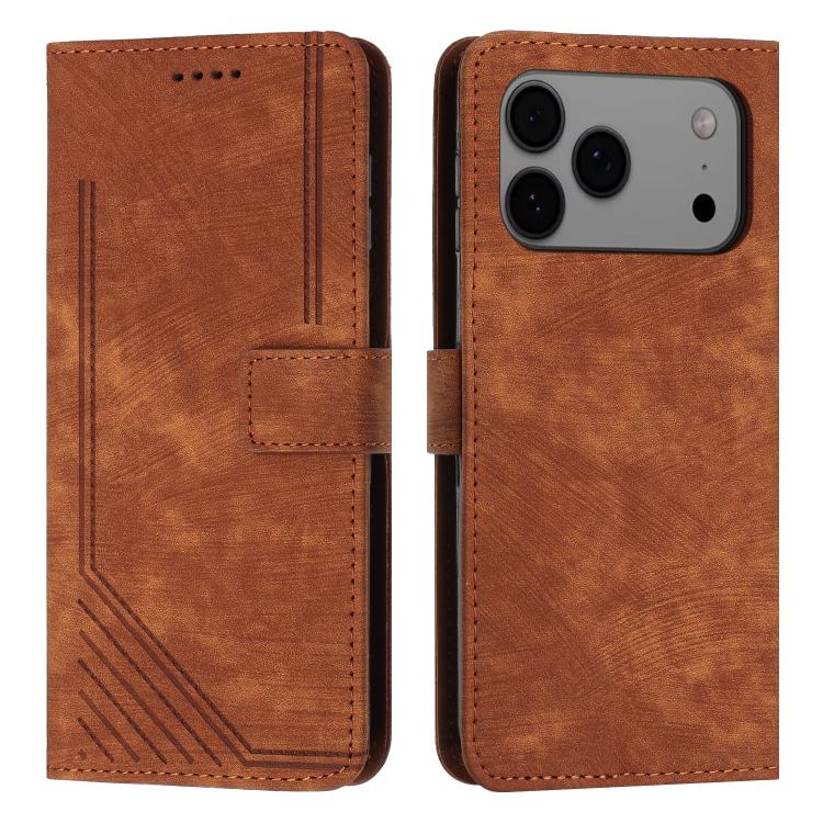 Skin Feel Stripe Pattern Leather Phone Case with Lanyard, For iPhone 18 Pro / 17 Pro, For iPhone 18 Pro Max / 17 Pro Max, For iPhone 17, For iPhone 17 Air