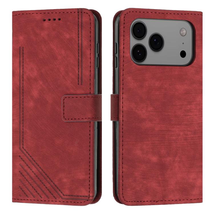 Skin Feel Stripe Pattern Leather Phone Case with Lanyard