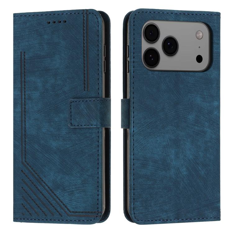 Skin Feel Stripe Pattern Leather Phone Case with Lanyard, For iPhone 18 Pro / 17 Pro, For iPhone 18 Pro Max / 17 Pro Max, For iPhone 17, For iPhone 17 Air