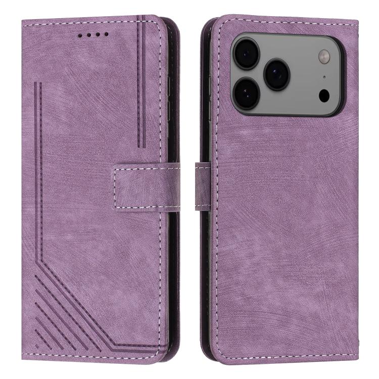 Skin Feel Stripe Pattern Leather Phone Case with Lanyard, For iPhone 18 Pro / 17 Pro, For iPhone 18 Pro Max / 17 Pro Max, For iPhone 17, For iPhone 17 Air