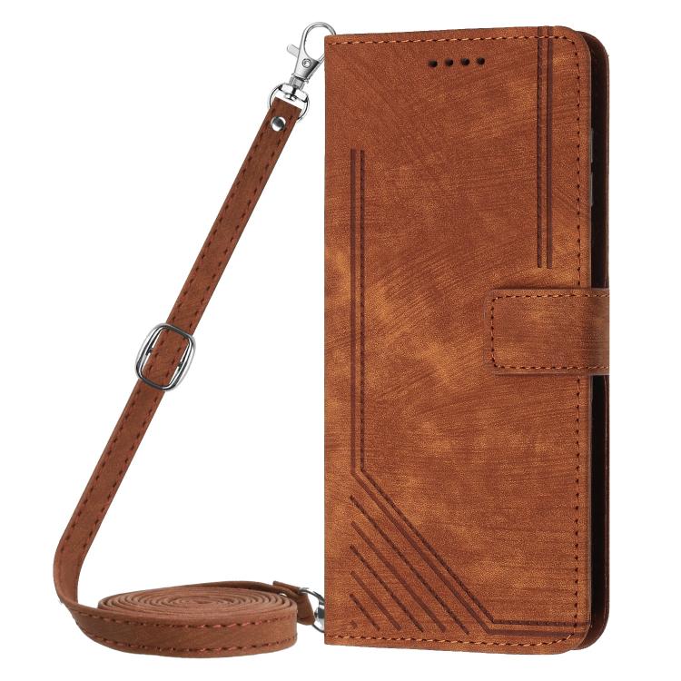 Skin Feel Stripe Pattern Leather Phone Case with Lanyard, For iPhone 18 Pro / 17 Pro, For iPhone 18 Pro Max / 17 Pro Max, For iPhone 17, For iPhone 17 Air