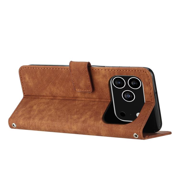 Skin Feel Stripe Pattern Leather Phone Case with Lanyard, For iPhone 18 Pro / 17 Pro, For iPhone 18 Pro Max / 17 Pro Max, For iPhone 17, For iPhone 17 Air