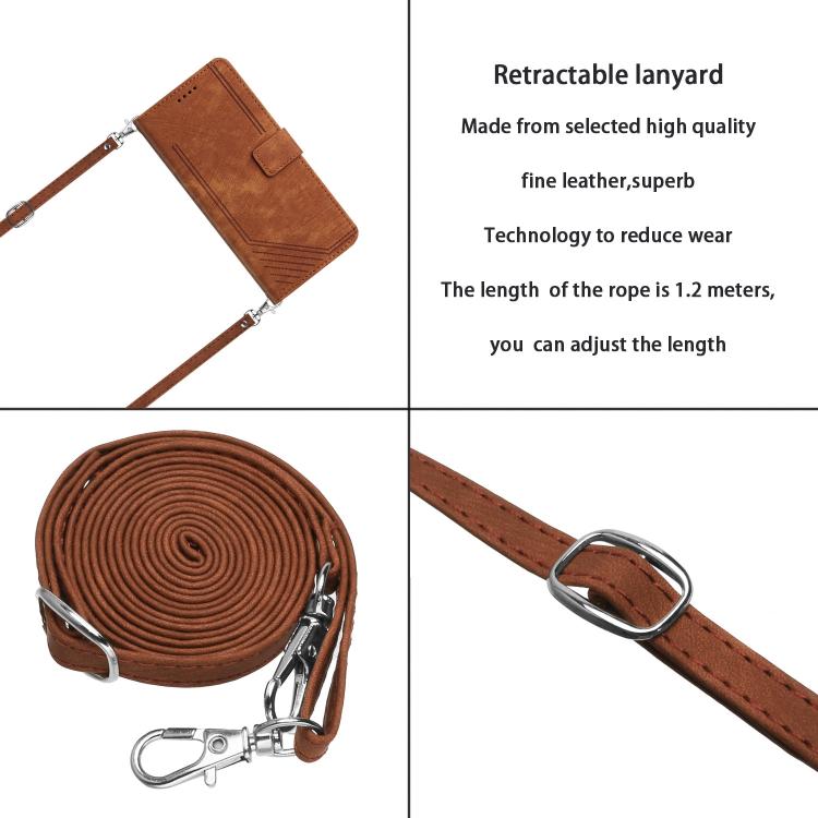 Skin Feel Stripe Pattern Leather Phone Case with Lanyard, For iPhone 18 Pro / 17 Pro, For iPhone 18 Pro Max / 17 Pro Max, For iPhone 17, For iPhone 17 Air
