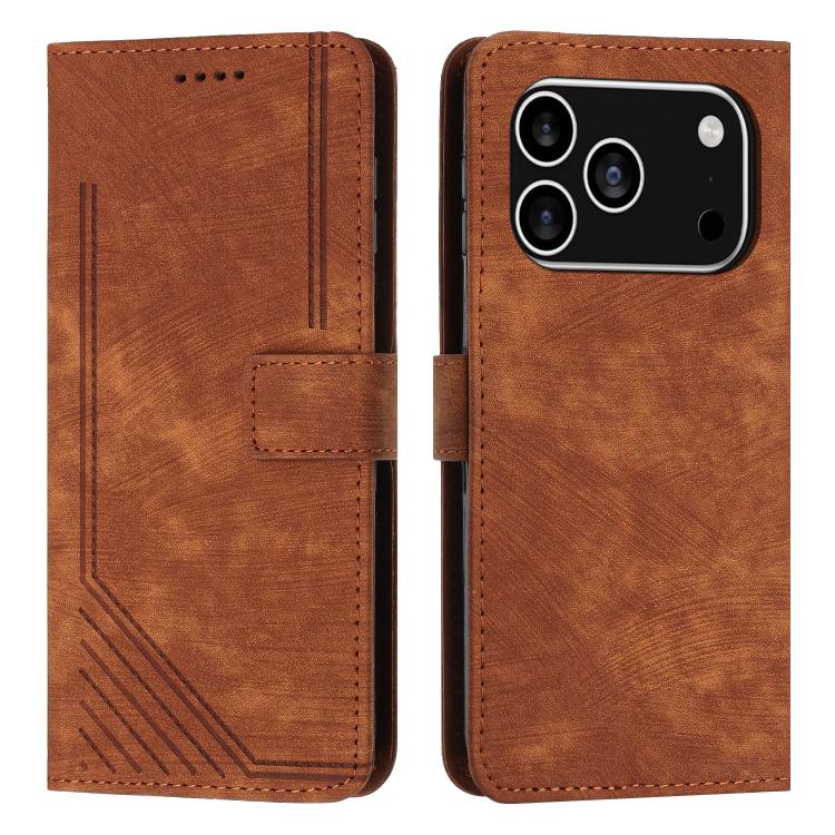 Skin Feel Stripe Pattern Leather Phone Case with Lanyard, For iPhone 18 Pro / 17 Pro, For iPhone 18 Pro Max / 17 Pro Max, For iPhone 17, For iPhone 17 Air