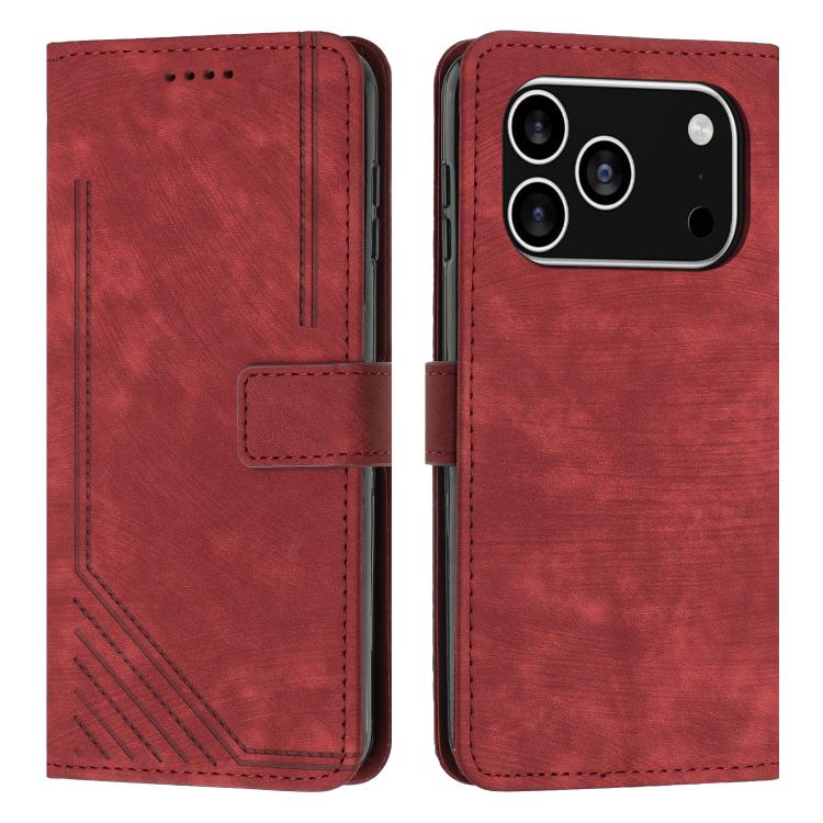Skin Feel Stripe Pattern Leather Phone Case with Lanyard, For iPhone 18 Pro / 17 Pro, For iPhone 18 Pro Max / 17 Pro Max, For iPhone 17, For iPhone 17 Air