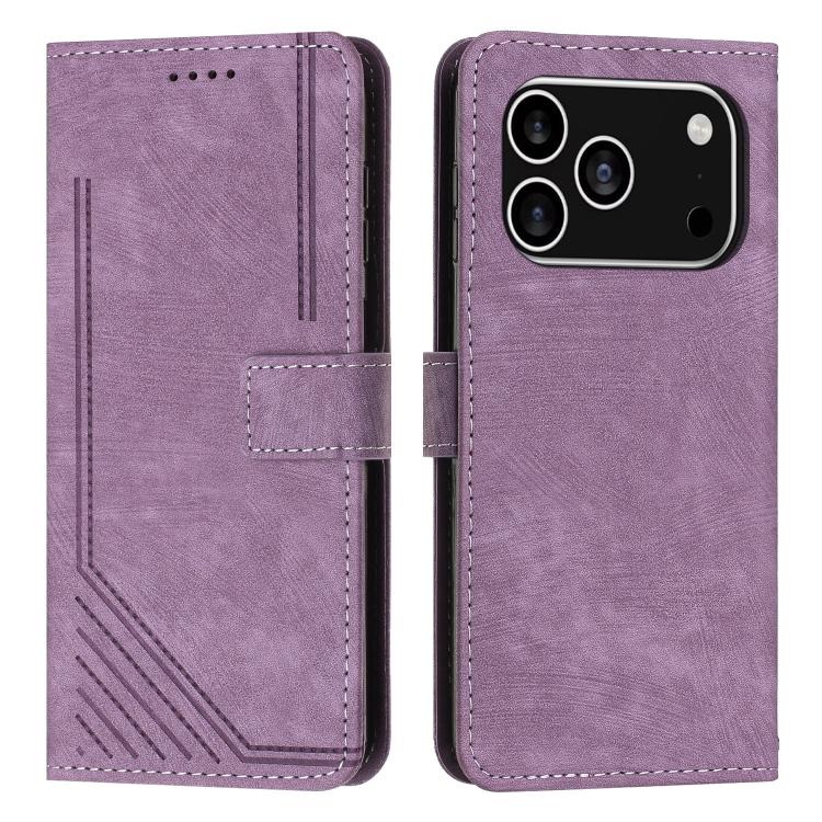 Skin Feel Stripe Pattern Leather Phone Case with Lanyard, For iPhone 18 Pro / 17 Pro, For iPhone 18 Pro Max / 17 Pro Max, For iPhone 17, For iPhone 17 Air