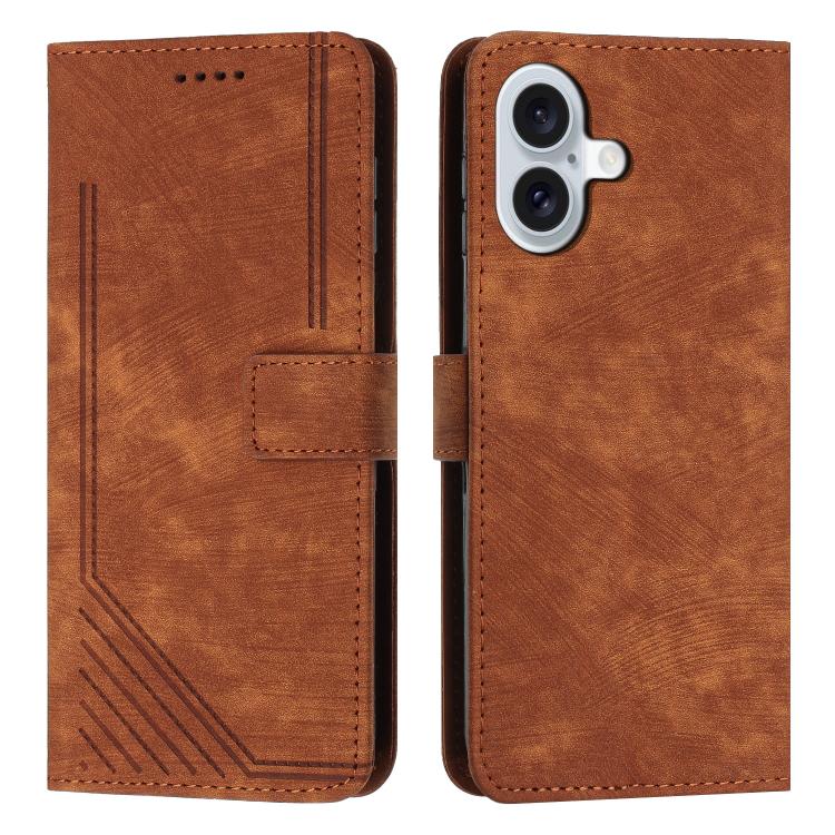 Skin Feel Stripe Pattern Leather Phone Case with Lanyard, For iPhone 18 Pro / 17 Pro, For iPhone 18 Pro Max / 17 Pro Max, For iPhone 17, For iPhone 17 Air