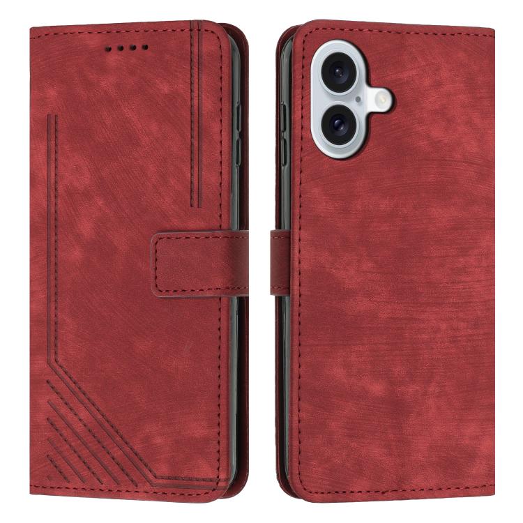 Skin Feel Stripe Pattern Leather Phone Case with Lanyard, For iPhone 18 Pro / 17 Pro, For iPhone 18 Pro Max / 17 Pro Max, For iPhone 17, For iPhone 17 Air