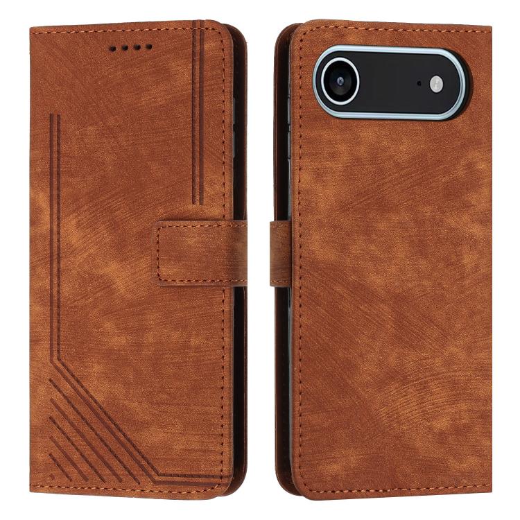 Skin Feel Stripe Pattern Leather Phone Case with Lanyard, For iPhone 18 Pro / 17 Pro, For iPhone 18 Pro Max / 17 Pro Max, For iPhone 17, For iPhone 17 Air