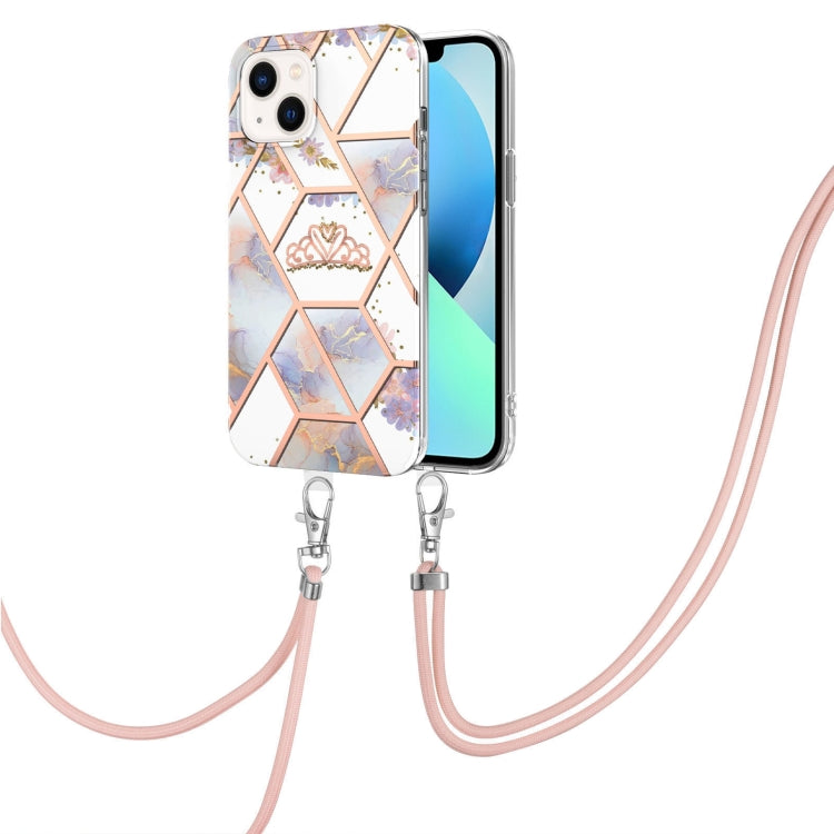 Electroplating Splicing Marble Flower Pattern TPU Shockproof Case with Lanyard, For iPhone 15 Pro Max, For iPhone 15 Pro, For iPhone 15 Plus, For iPhone 15