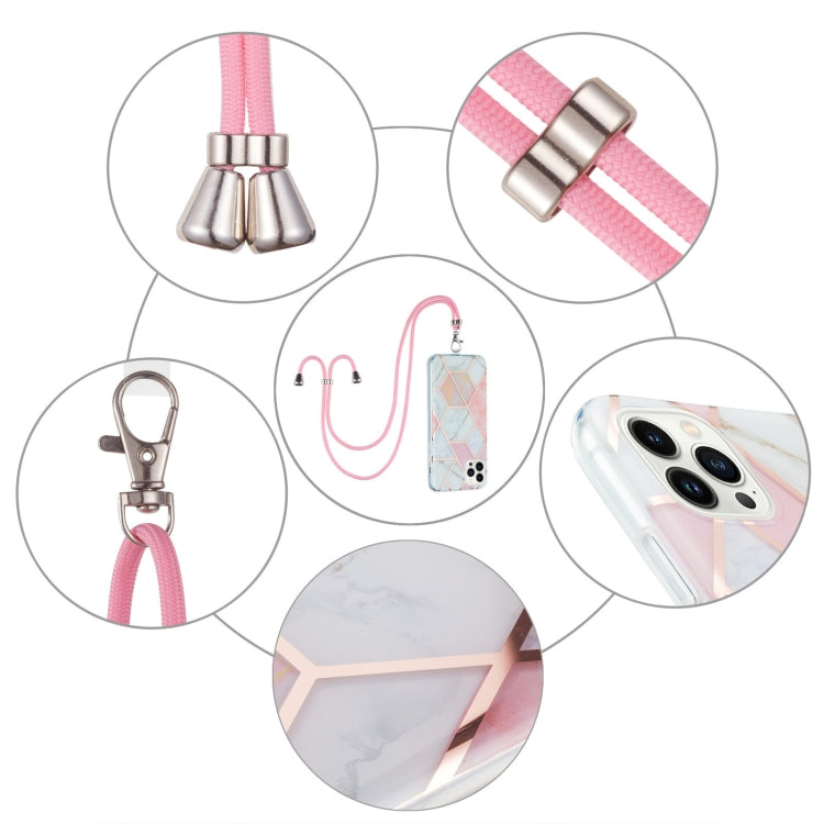 Electroplating Splicing Marble Pattern IMD TPU Shockproof Case with Neck Lanyard, For iPhone 15 Pro Max, For iPhone 15 Pro, For iPhone 15 Plus, For iPhone 15