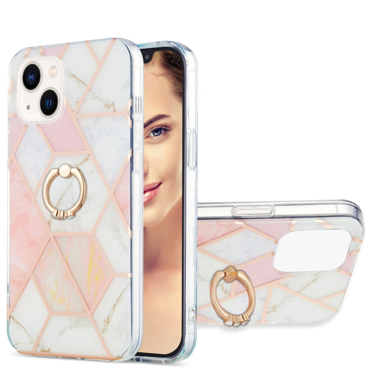 Electroplating Splicing Marble Pattern IMD TPU Shockproof Case with Ring Holder, For iPhone 15 Pro Max, For iPhone 15 Pro, For iPhone 15 Plus, For iPhone 15