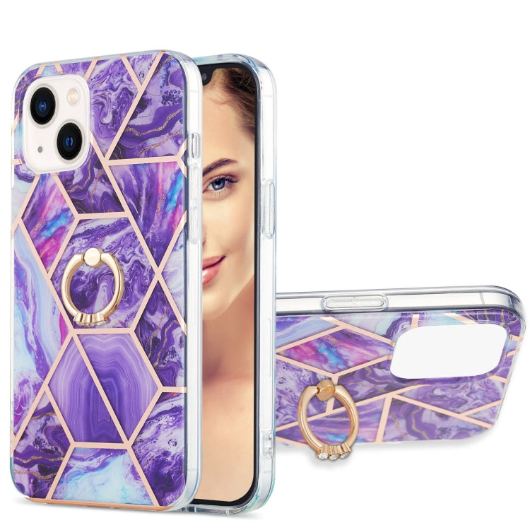 Electroplating Splicing Marble Pattern IMD TPU Shockproof Case with Ring Holder, For iPhone 15 Pro Max, For iPhone 15 Pro, For iPhone 15 Plus, For iPhone 15