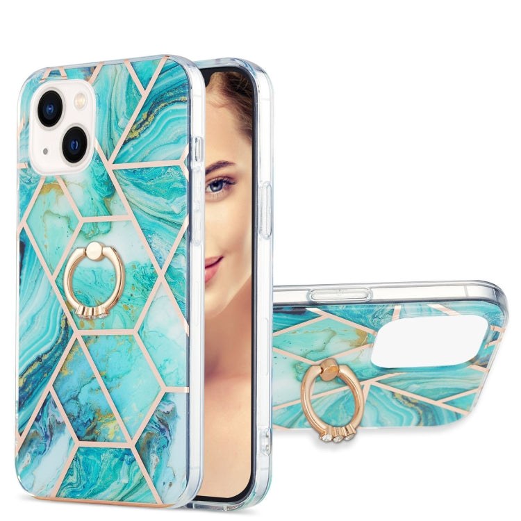 Electroplating Splicing Marble Pattern IMD TPU Shockproof Case with Ring Holder, For iPhone 15 Pro Max, For iPhone 15 Pro, For iPhone 15 Plus, For iPhone 15