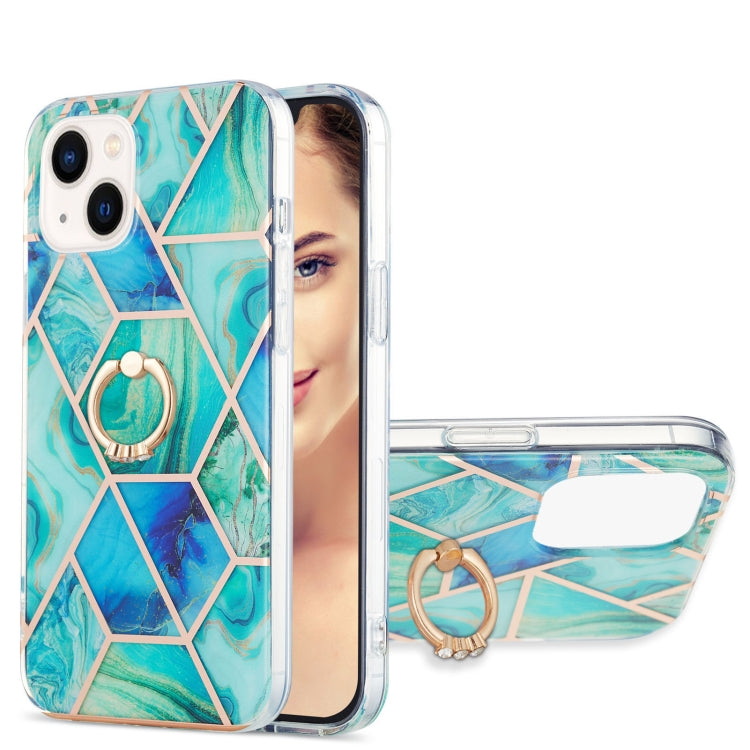 Electroplating Splicing Marble Pattern IMD TPU Shockproof Case with Ring Holder, For iPhone 15 Pro Max, For iPhone 15 Pro, For iPhone 15 Plus, For iPhone 15
