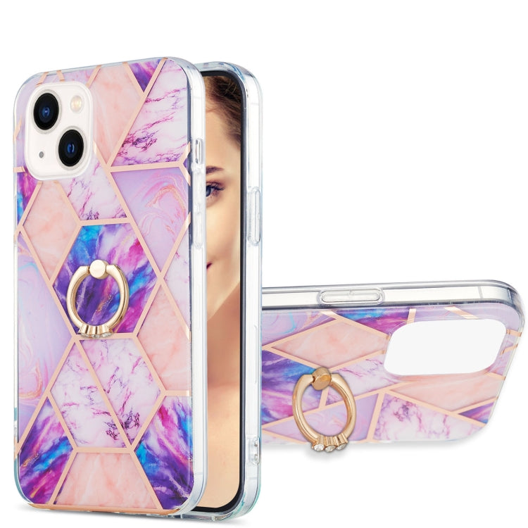 Electroplating Splicing Marble Pattern IMD TPU Shockproof Case with Ring Holder, For iPhone 15 Pro Max, For iPhone 15 Pro, For iPhone 15 Plus, For iPhone 15