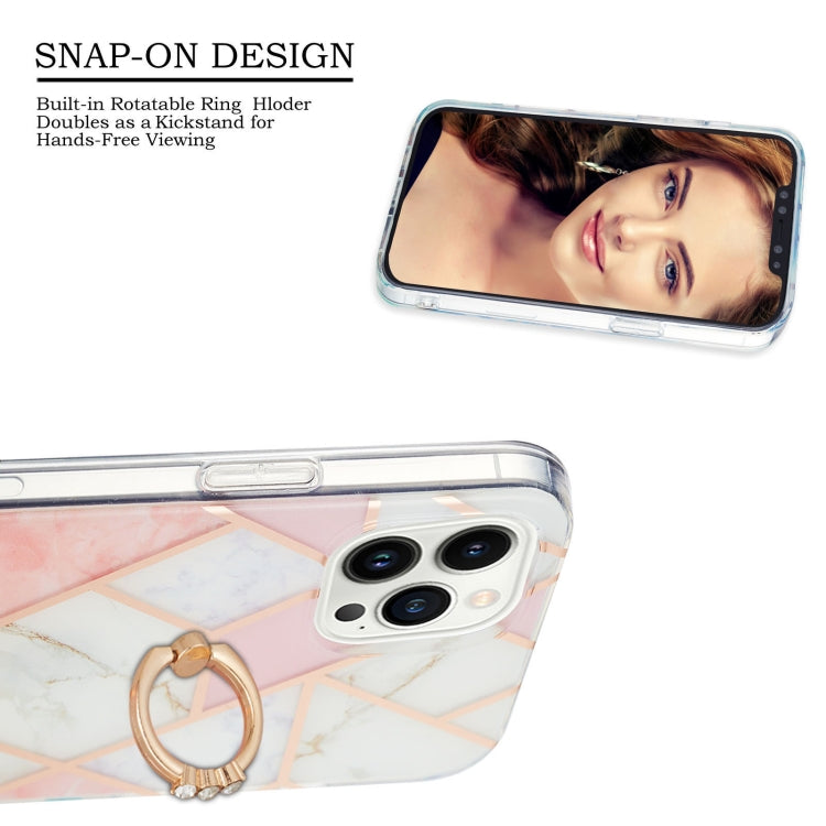 Electroplating Splicing Marble Pattern IMD TPU Shockproof Case with Ring Holder, For iPhone 15 Pro Max, For iPhone 15 Pro, For iPhone 15 Plus, For iPhone 15