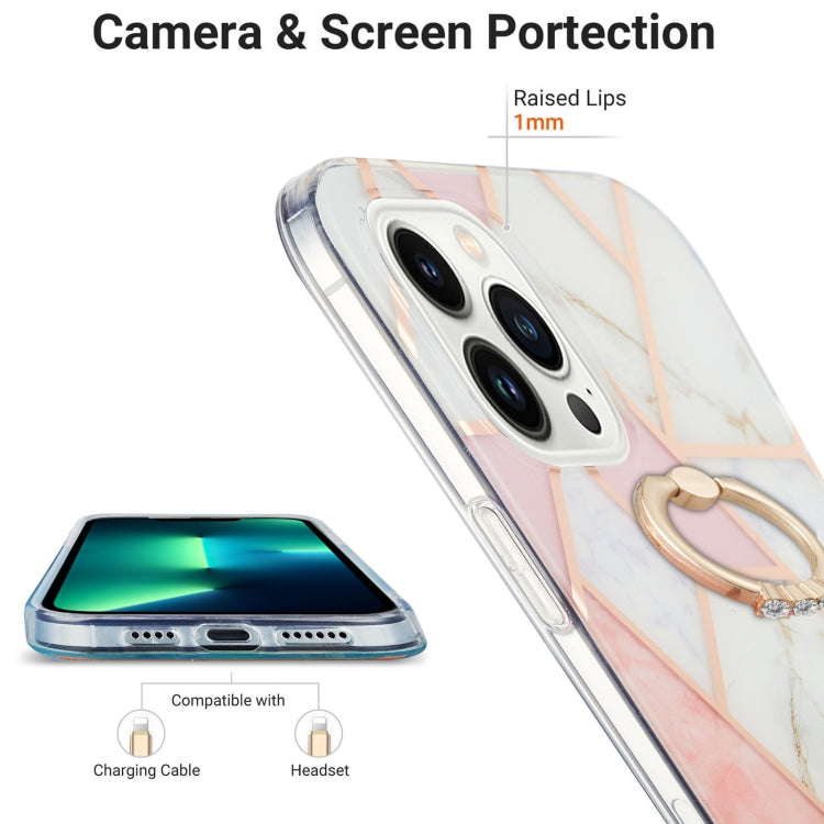 Electroplating Splicing Marble Pattern IMD TPU Shockproof Case with Ring Holder, For iPhone 15 Pro Max, For iPhone 15 Pro, For iPhone 15 Plus, For iPhone 15