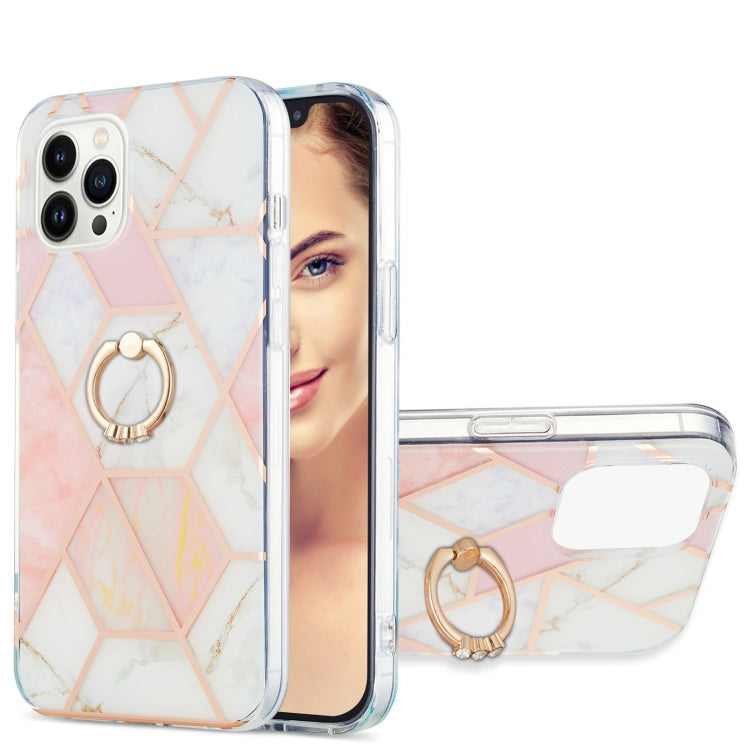 Electroplating Splicing Marble Pattern IMD TPU Shockproof Case with Ring Holder, For iPhone 15 Pro Max, For iPhone 15 Pro, For iPhone 15 Plus, For iPhone 15