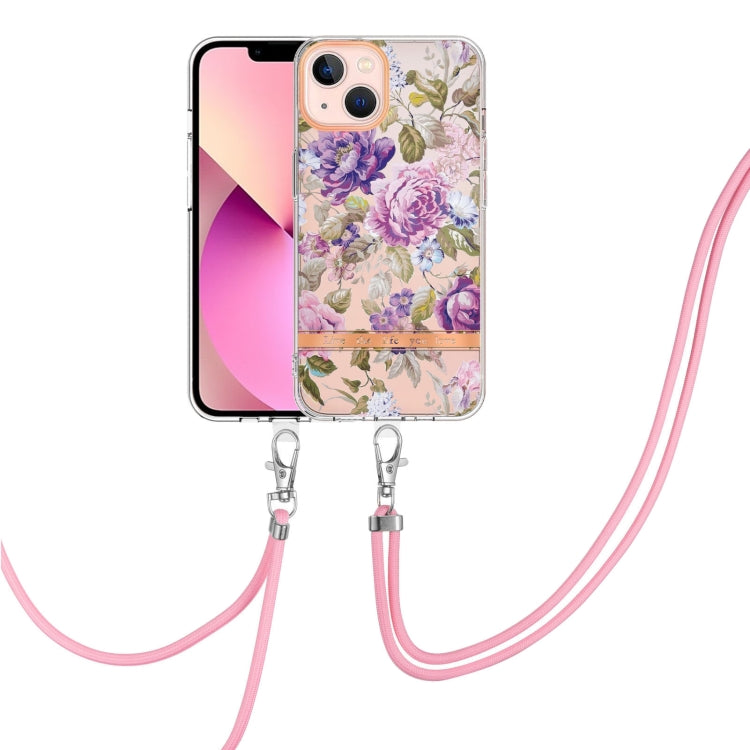 Flowers and Plants Series IMD TPU Phone Case with Lanyard, For iPhone 15 Pro Max, For iPhone 15 Pro, For iPhone 15 Plus, For iPhone 15