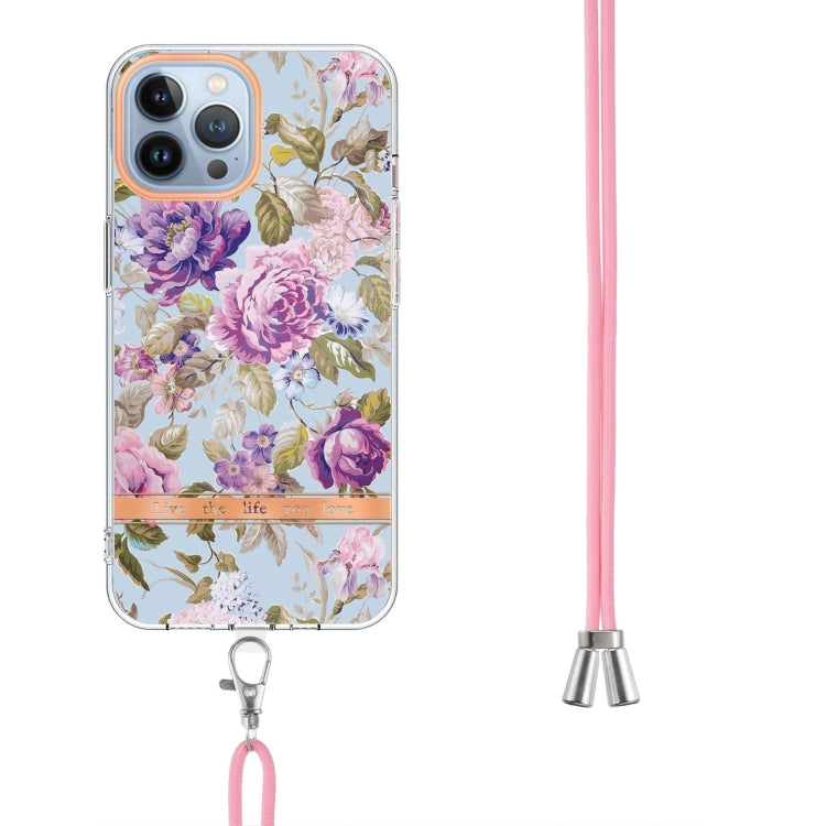 Flowers and Plants Series IMD TPU Phone Case with Lanyard, For iPhone 15 Pro Max, For iPhone 15 Pro, For iPhone 15 Plus, For iPhone 15