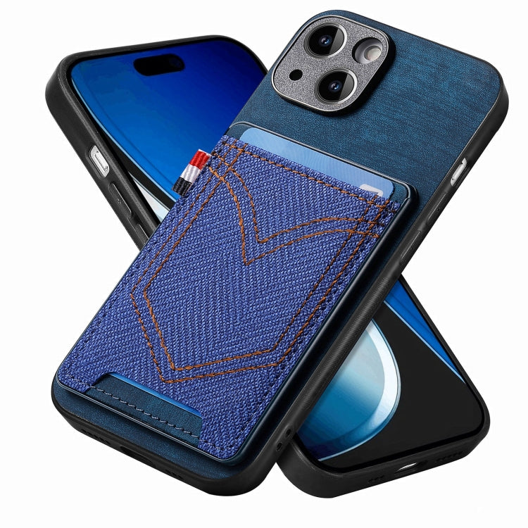 Denim Texture Leather Skin Phone Case with Card Slot, For iPhone 15 Pro Max, For iPhone 15 Pro, For iPhone 15 Plus, For iPhone 15