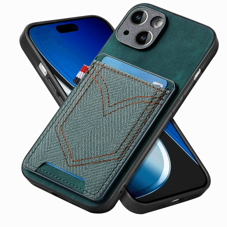 Denim Texture Leather Skin Phone Case with Card Slot, For iPhone 15 Pro Max, For iPhone 15 Pro, For iPhone 15 Plus, For iPhone 15