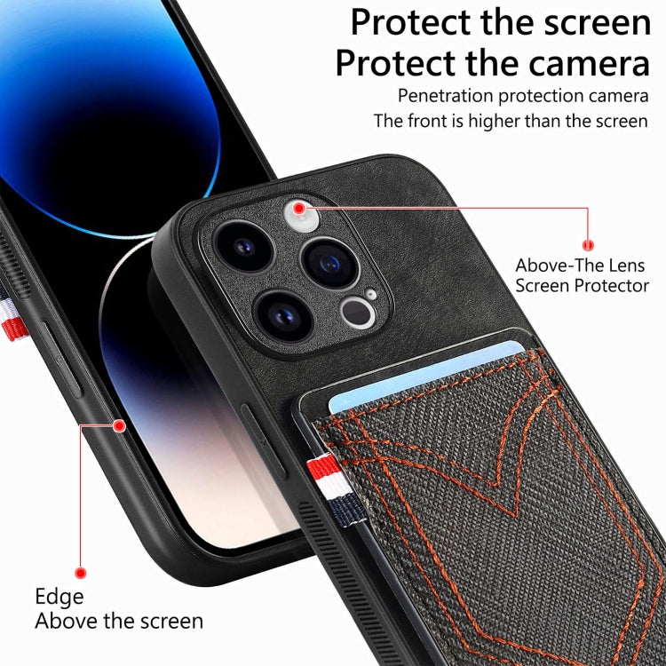 Denim Texture Leather Skin Phone Case with Card Slot, For iPhone 14 Pro, For iPhone 14 Pro Max