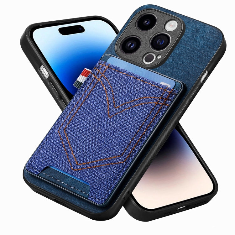 Denim Texture Leather Skin Phone Case with Card Slot, For iPhone 14 Pro, For iPhone 14 Pro Max