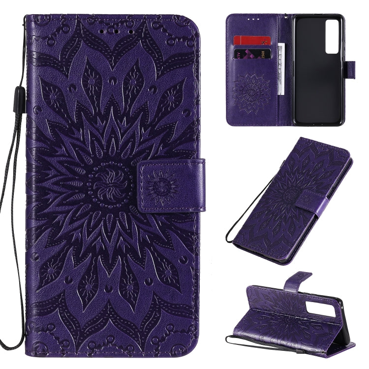 Embossed Sunflower Pattern Horizontal Flip PU Leather Case with Holder & Card Slots & Wallet & Lanyard, For Huawei Nova 7 Pro 5G, For Huawei Nova 7 SE/P40 Lite 5G, For Huawei Nova 7 5G
