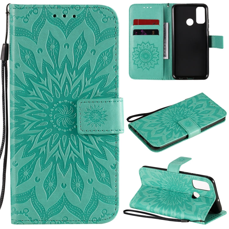 Embossed Sunflower Pattern Horizontal Flip PU Leather Case with Holder & Card Slots & Wallet & Lanyard, For Huawei P40 Lite E/Y7p/Honor 9C, For Huawei P smart 2020, For Huawei Y5p/Honor 9S