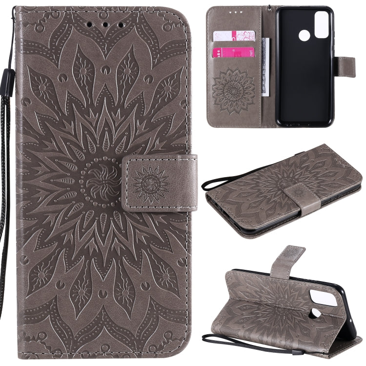 Embossed Sunflower Pattern Horizontal Flip PU Leather Case with Holder & Card Slots & Wallet & Lanyard, For Huawei P40 Lite E/Y7p/Honor 9C, For Huawei P smart 2020, For Huawei Y5p/Honor 9S