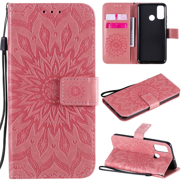 Embossed Sunflower Pattern Horizontal Flip PU Leather Case with Holder & Card Slots & Wallet & Lanyard, For Huawei P40 Lite E/Y7p/Honor 9C, For Huawei P smart 2020, For Huawei Y5p/Honor 9S