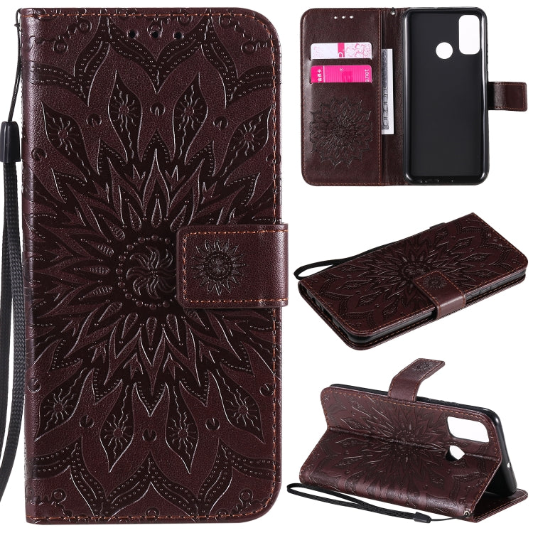 Embossed Sunflower Pattern Horizontal Flip PU Leather Case with Holder & Card Slots & Wallet & Lanyard, For Huawei P40 Lite E/Y7p/Honor 9C, For Huawei P smart 2020, For Huawei Y5p/Honor 9S