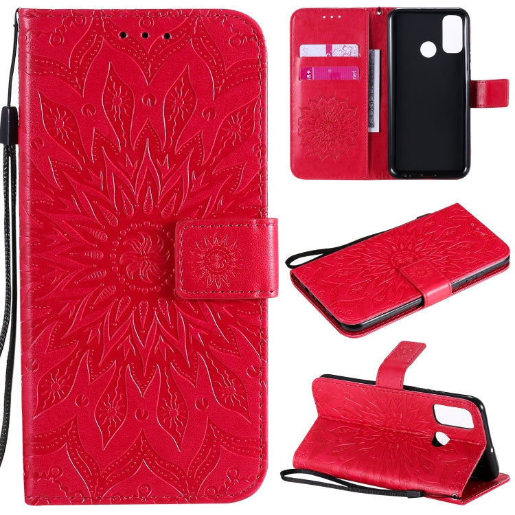 Embossed Sunflower Pattern Horizontal Flip PU Leather Case with Holder & Card Slots & Wallet & Lanyard, For Huawei P40 Lite E/Y7p/Honor 9C, For Huawei P smart 2020, For Huawei Y5p/Honor 9S