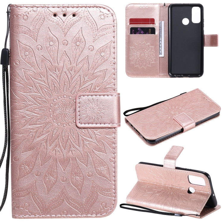 Embossed Sunflower Pattern Horizontal Flip PU Leather Case with Holder & Card Slots & Wallet & Lanyard, For Huawei P40 Lite E/Y7p/Honor 9C, For Huawei P smart 2020, For Huawei Y5p/Honor 9S