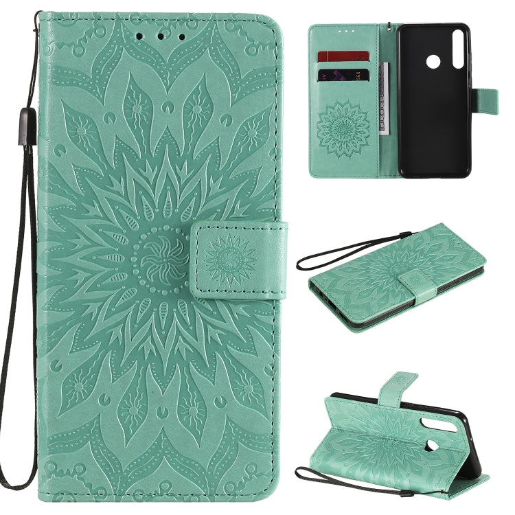 Embossed Sunflower Pattern Horizontal Flip PU Leather Case with Holder & Card Slots & Wallet & Lanyard, For Huawei Y6p, For Huawei Honor 9A, For Huawei Honor 30 Pro
