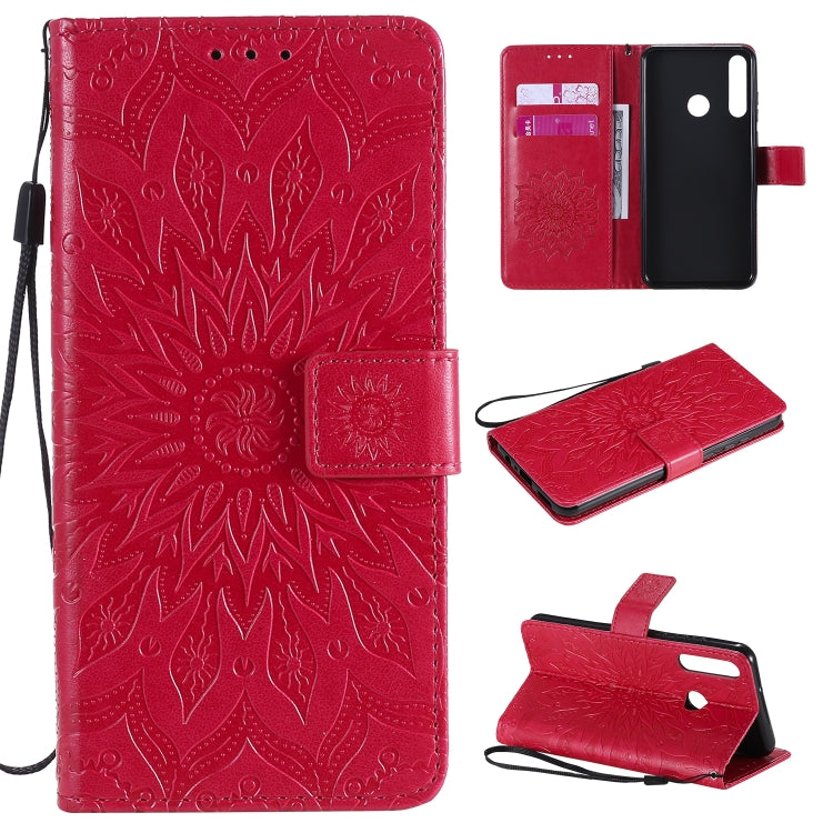 Embossed Sunflower Pattern Horizontal Flip PU Leather Case with Holder & Card Slots & Wallet & Lanyard, For Huawei Y6p, For Huawei Honor 9A, For Huawei Honor 30 Pro